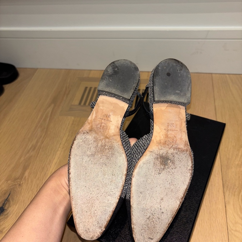 Chanel flat sling back black and grey tweed - Picture 4 of 4